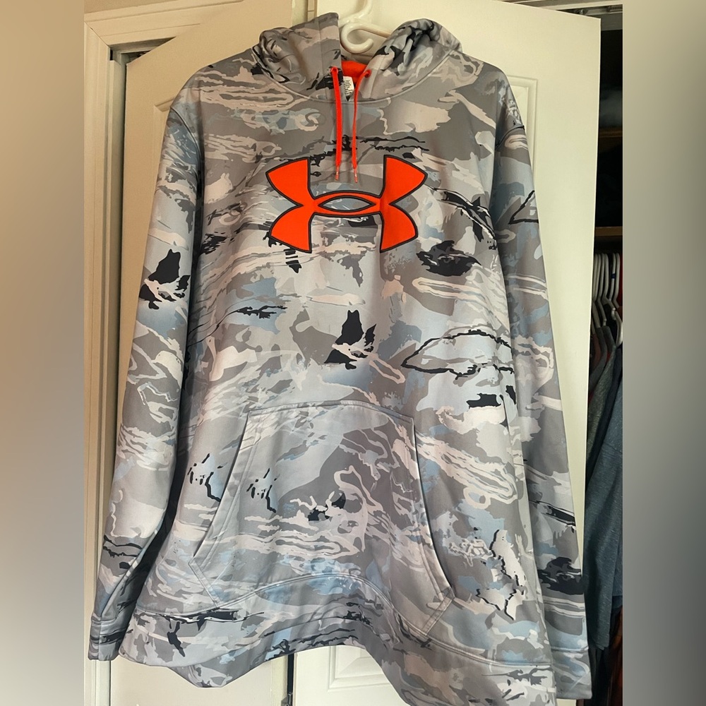 Men’s Under Armour Gray Camo Hoodie with Bright Orange Accent